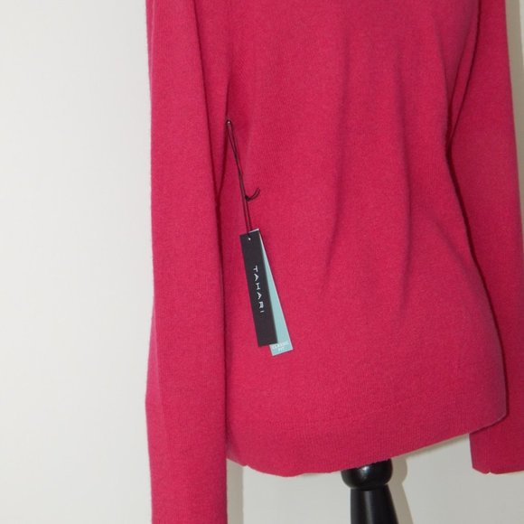 TAHARI 2-PLY 100% Cashmere V-Neck Pullover Sweater Raspberry  Women’s Large NWT - Picture 5 of 6